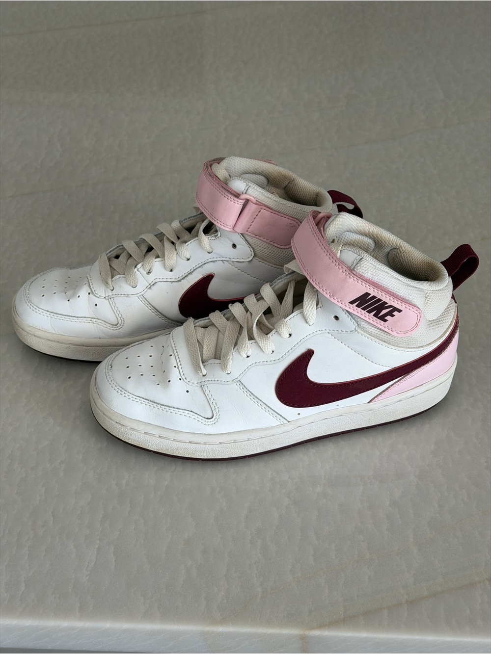 Nike Court Borough Mid 2 GS White Pink Burgundy Sneakers Youth 5.5Y CD7782-104